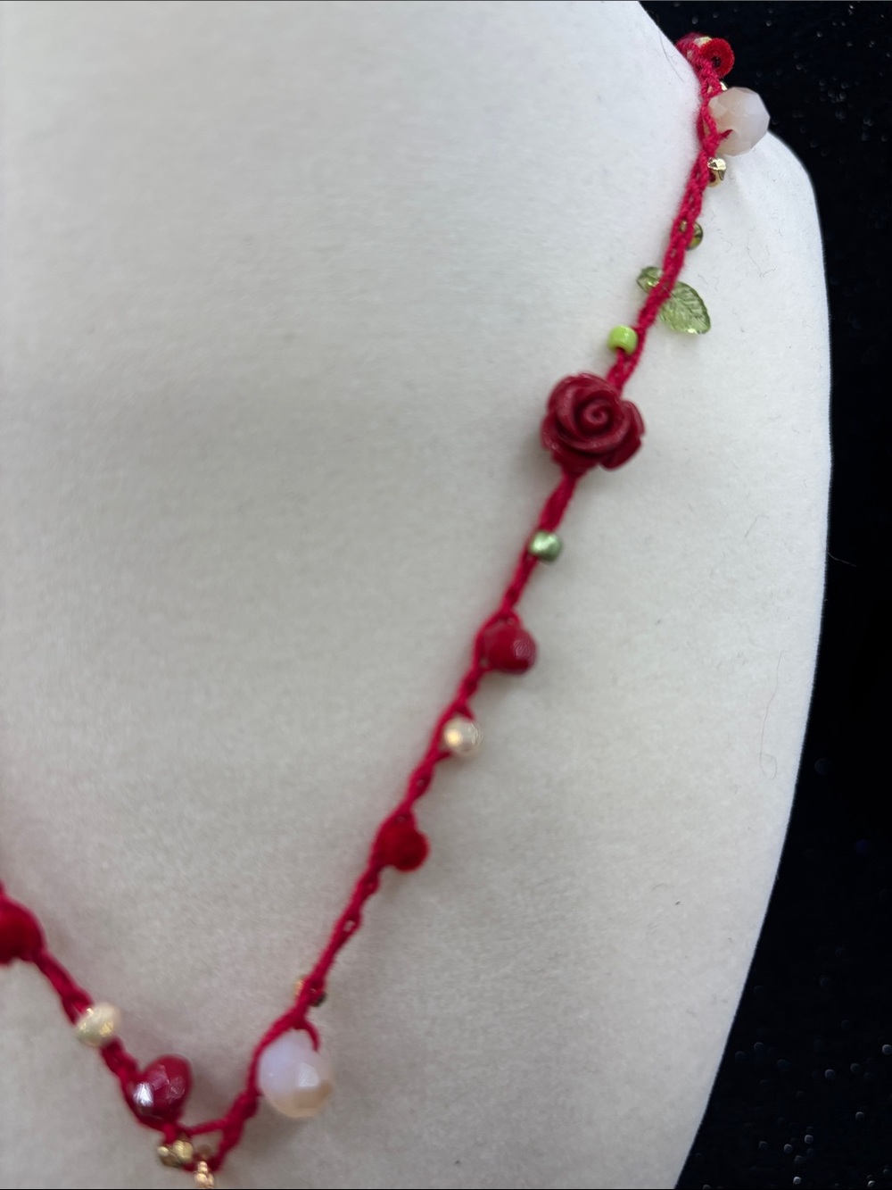 Handcrafted Red Rose Horseshoe Pendant Necklace - Picture 4 of 6